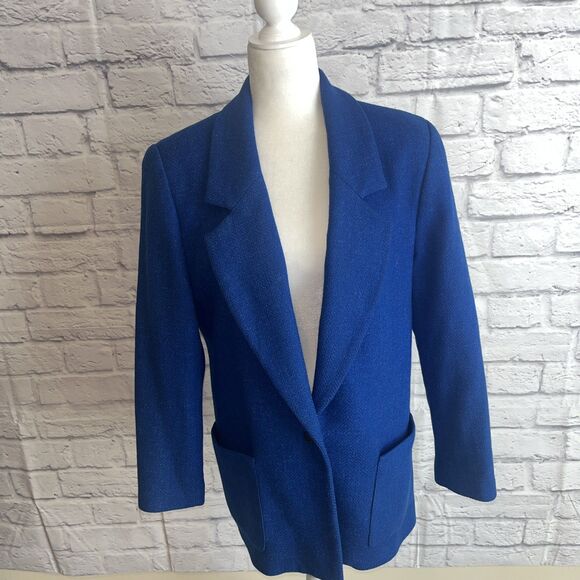 Women’s Vintage ILGWU Blue 100% Wool Lined Classic Heritage Career Blazer Size 8 - Picture 1 of 10